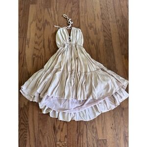 Storia Blushing Ballerina Pink Strappy Open Back Tiered Mini Dress Sz M Romantic